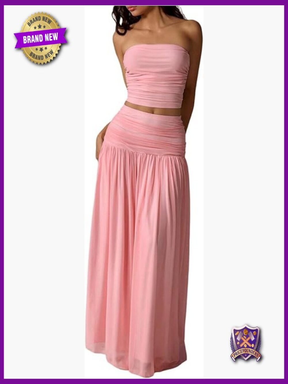 Women's 2 Piece Skirt Set - Strapless Bandeau Crop Top with Maxi Skirt